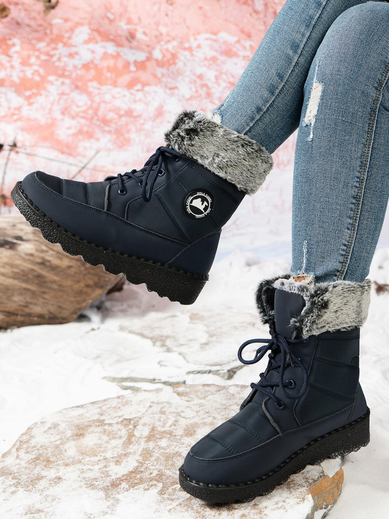 Women's Waterproof Quilted Snow Boots Footwear, Foldable Fleece Lining, Anti-Slip Thick Sole, Outdoor Skiing, Commute, Warm and Lightweight