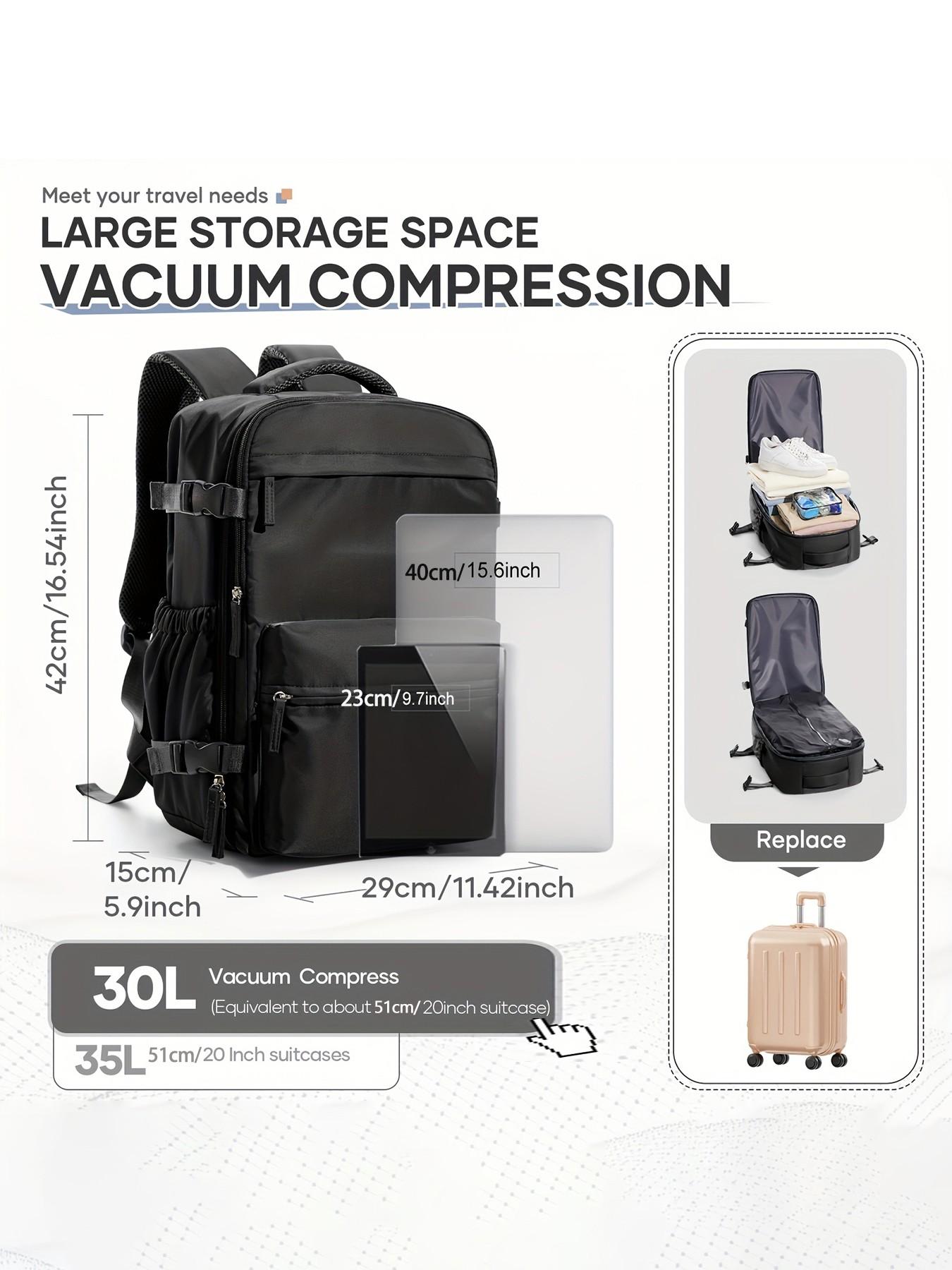Commuting Vacuum Compressed Travel Work Backpack, Vacuum Compression Backpacks, Ryanair Boarding Ready, Large Capacity, Business Laptop, Women's Backpack with Air Pump