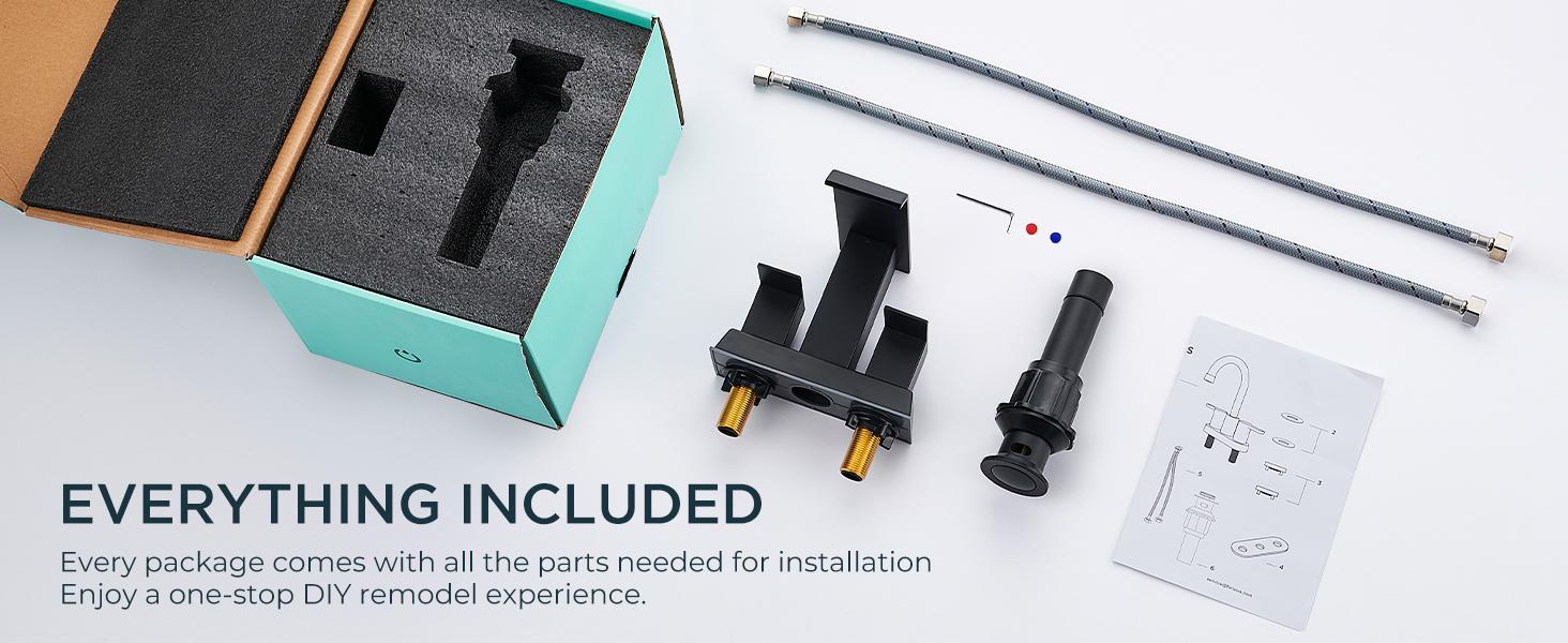 FORIOUS Waterfall Bathroom Faucets 3 Hole or 2 Hole, Centerset Faucet 4 Inch with Pop Up Drain and Hose, Faucet for Bathroom Sink Vanity RV 2 Handle