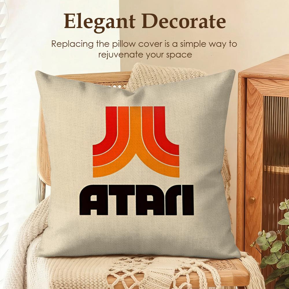 Famous Game Company A-Atari Cushion Cover Natural Linen Cushion Cover, Summer Cool Double-Sided Digital Print Pillow Case with Hidden Zipper, Soft Breathable Machine Washable Throw Pillow, Fresh Home Decor for Living Room Bedroom Sofa Couch Gift
