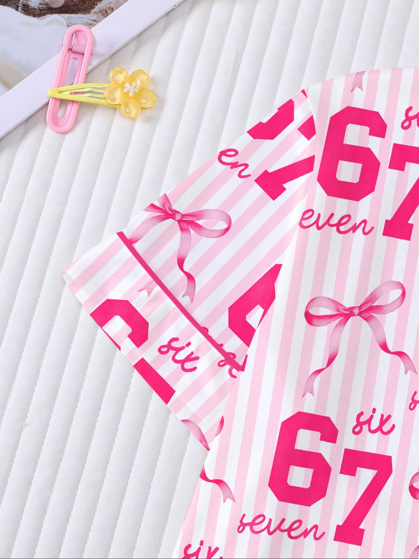 Striped Pajama Set, Fire-Retardant Button-Front Ruffled Shirt & Elastic-Waist Shorts, Casual Cartoon Print Sleepwear