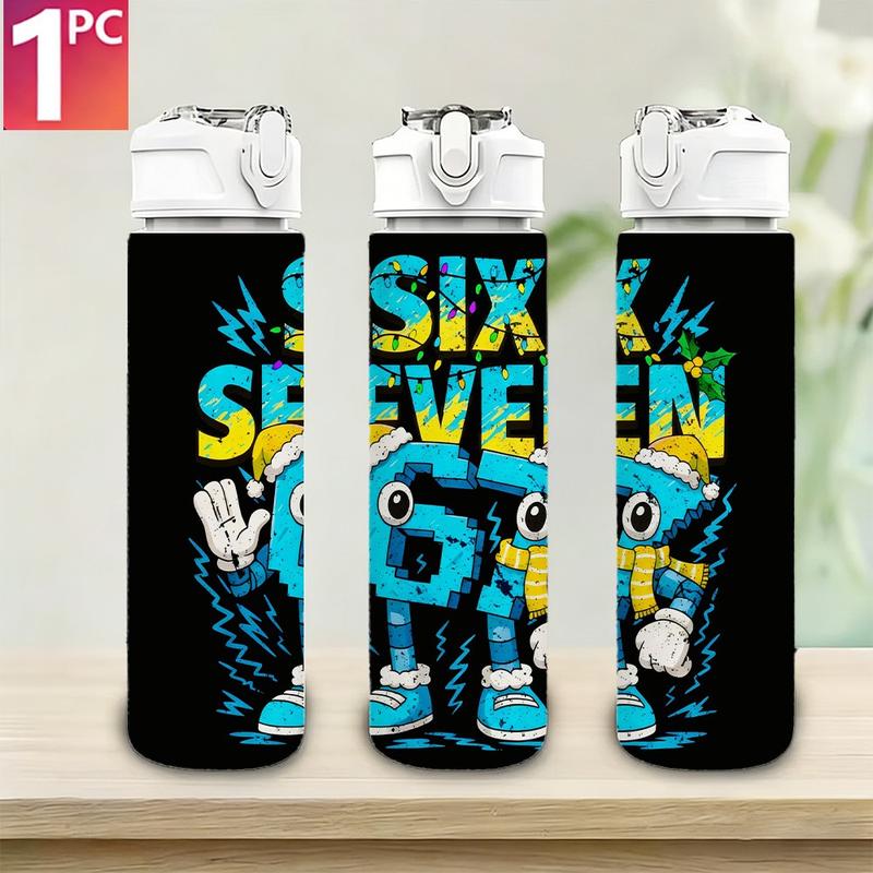 [750ml Leak-proof Space Cup] Large Leak-proof Funny Number 67 Plastic Water Bottle | Portable Rope Straw Cup with Lock for Outdoor Travel