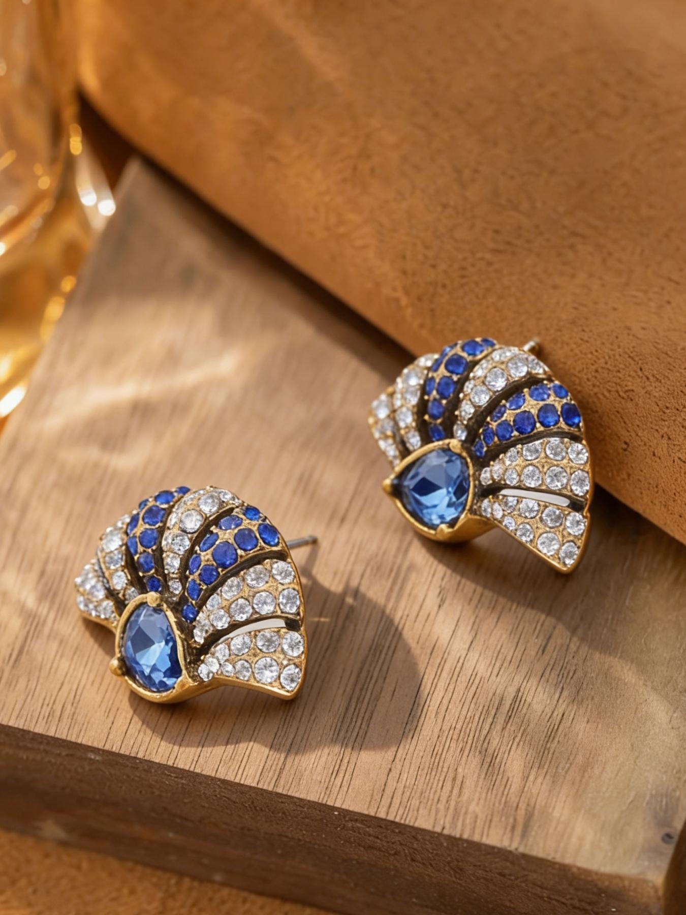 1 pair of retro luxury fan shaped diamond studded earrings, suitable for daily wear, vacation dates, and other occasions, and is also a surprising and exquisite small gift.