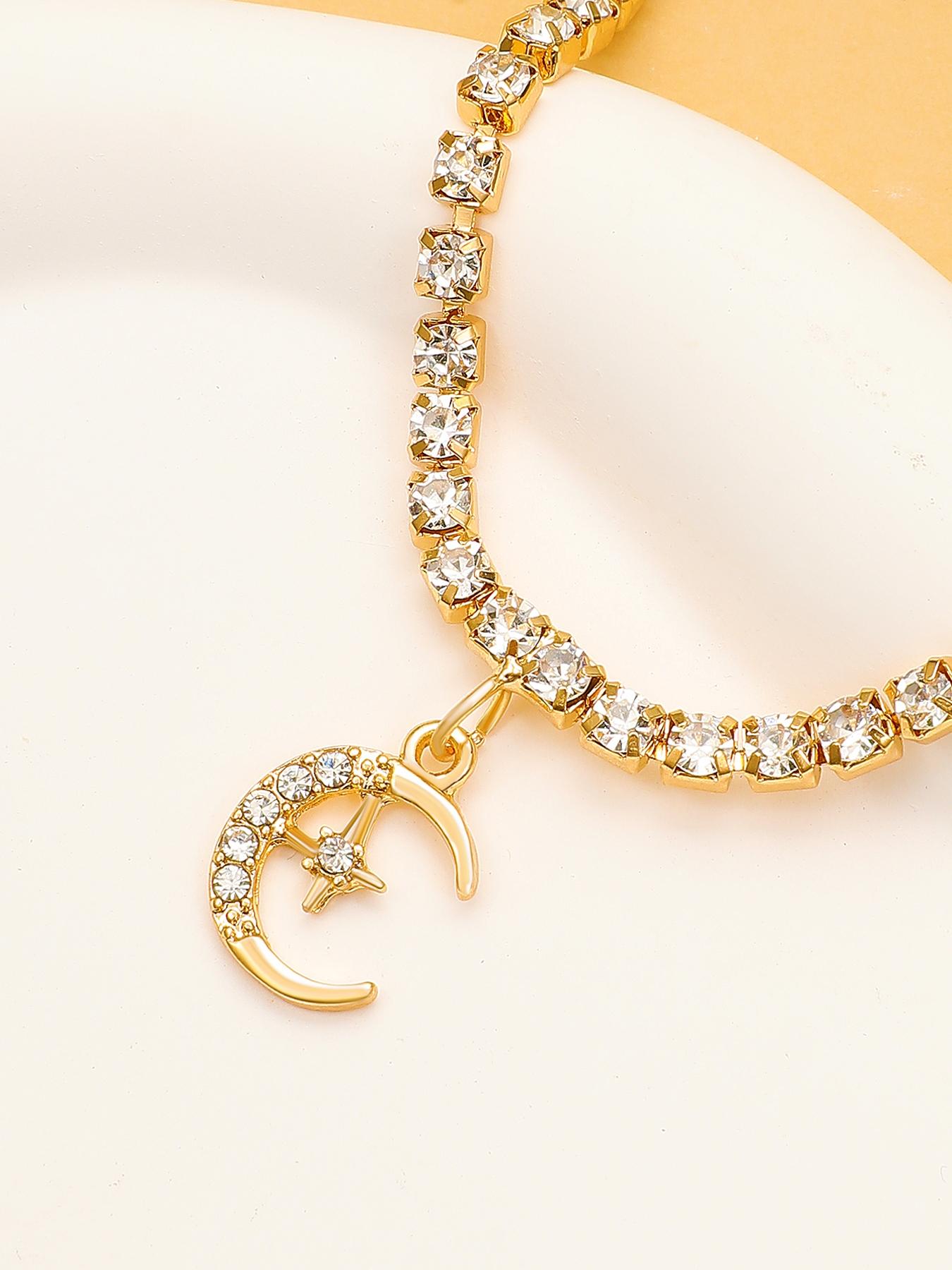 Rhinestone Star & Moon Charm Anklet, Fashionable Jewelry for Women & Girls for Party, Daily Clothing Decor, Trendy All-match & Exquisite Jewelry for Birthday Gift, Elegant Fashion Accessories