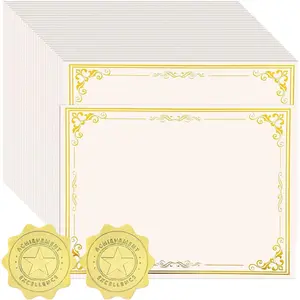 100 Sheets 8.5×11'' Printable Certificate Paper with 100 Pcs Gold Seal Stickers, Printable Award Certificates for Graduation, Marriage, Business Awards, Employee Recognition and Teacher Appreciation