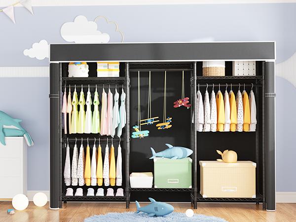 Ulif Heavy Duty Closet Organization System, Freestanding Clothes Rack, Adjustable, 63"W x 16"D x 77"H, 960 lbs Weight Capacity, with Dust Cover, Black