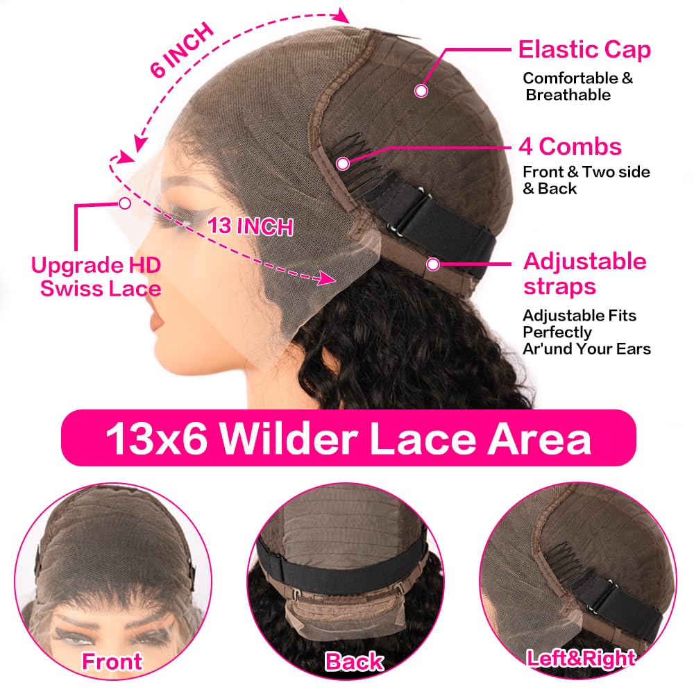 [30 inch hot] Water Wave 13x6 Lace Front Wigs Human Hair 180 Density 13x6 HD Full Lace Frontal Wigs Pre Plucked Wet and Wavy Glueless Deep Curly Human Hair Wigs for Women Natural Black TikTokShopBlackFriday