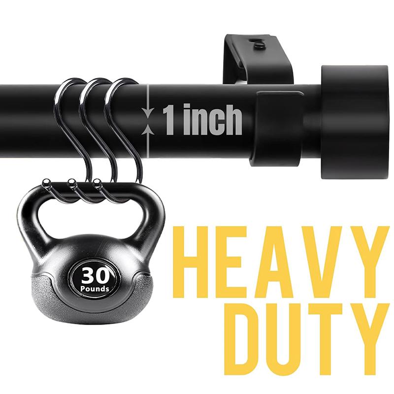 Heavy Duty Curtain Rods for Windows, Drapery Rods with Adjustable Curtain Rods, Outdoor Modern Curtain Rod with Simple End Caps Black Outdoorfun