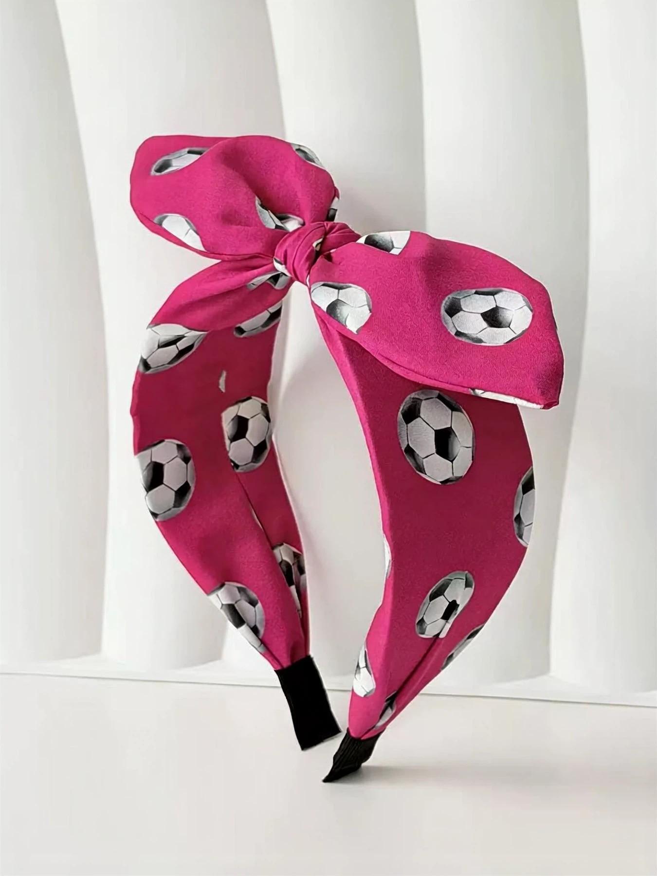 World Cup Football Print Hairband, Butterfly Knot Rabbit Ear Headband, Sports Game Accessory, Stylish and Fun Hair Decor