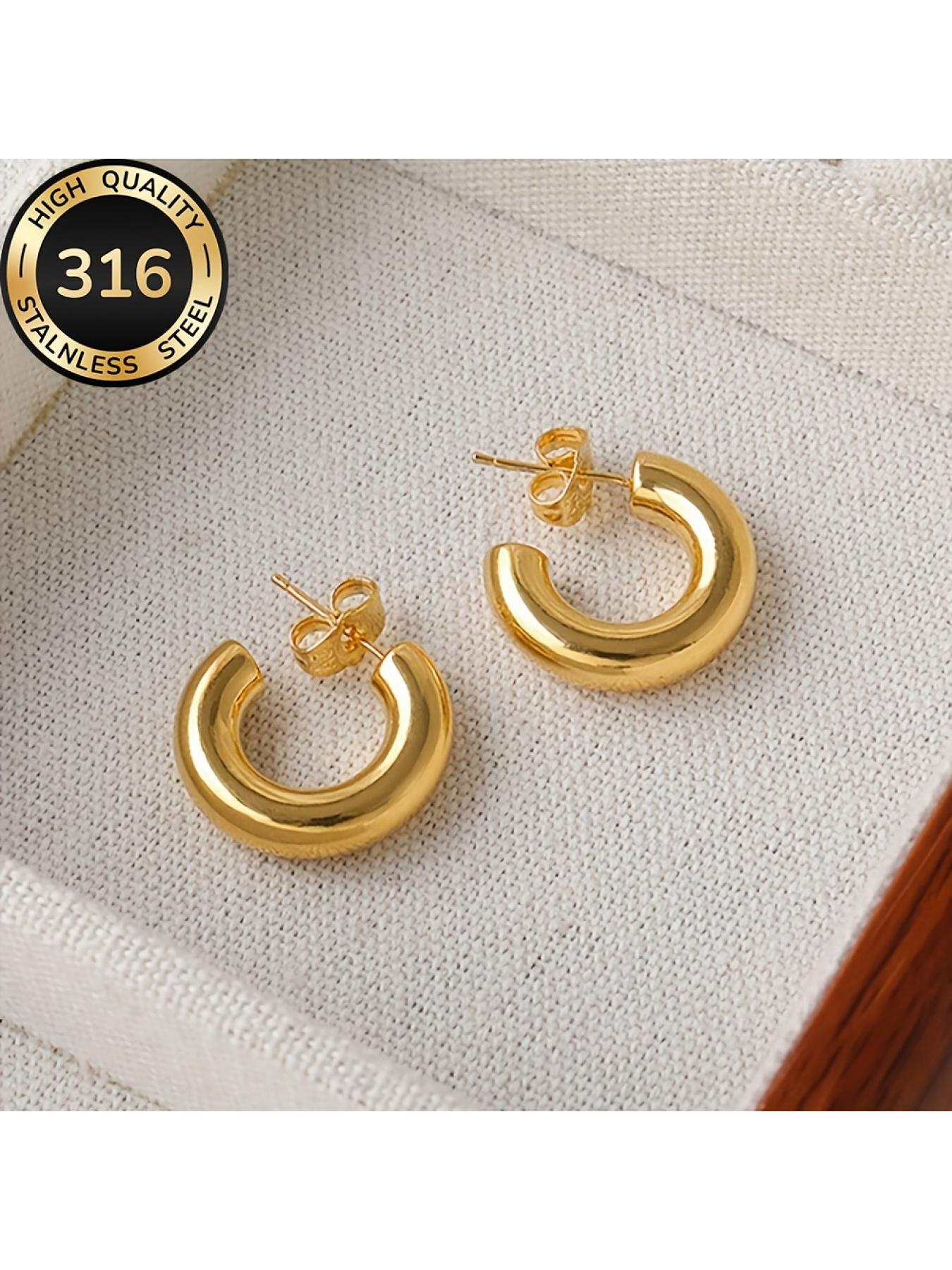 Hypoallergenic 316 Stainless Steel C-Hoop Earrings, 18K Gold Plated, Fade-Resistant, Comfortable & Versatile Minimalist Fashion Jewelry for Women, Perfect for Daily Wear & Parties, An Exquisite Gift for Her