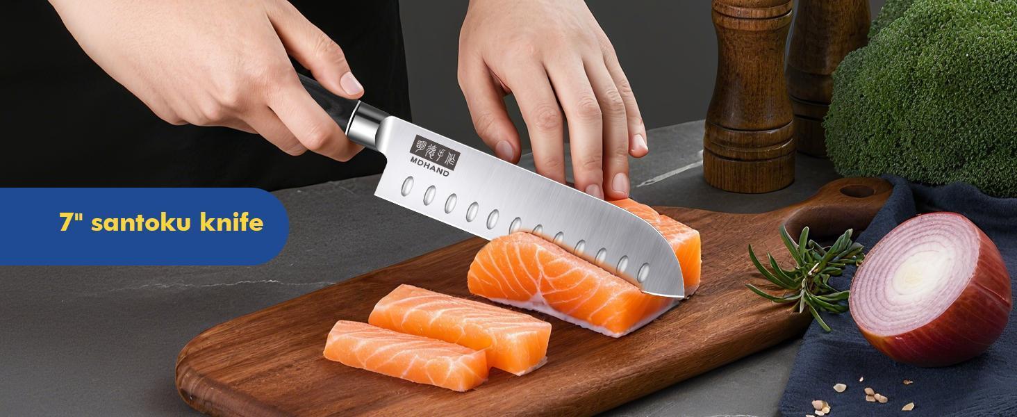 MDHAND Kitchen Knife Set, 7PCS Professional Japanese Knife Set, High Carbon Stainless Steel Chef Knife Set with Black Pakkawood Handle, Professional Ultra Sharp Kitchen Knives for Cooking, Elegant Box, mothersdaygift#Summervibes