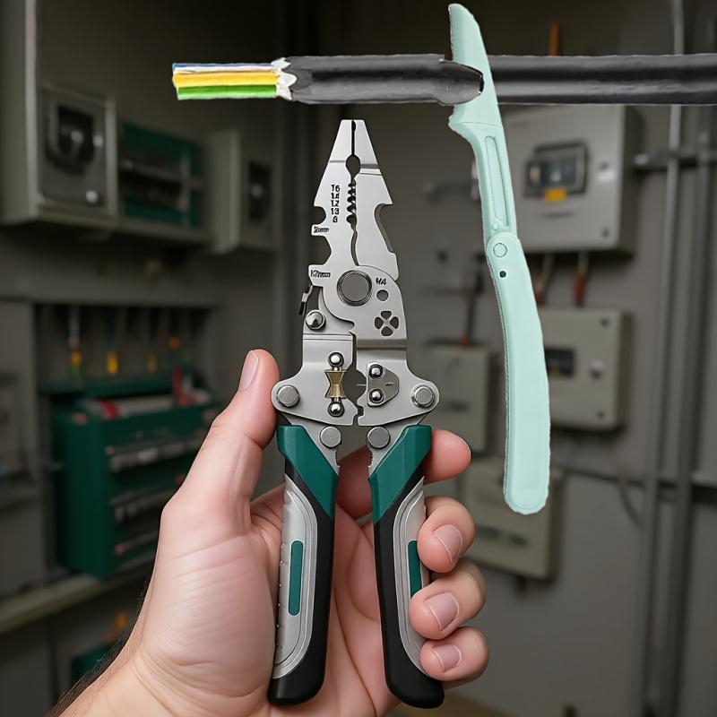 1pc foldable multifunctional wire stripping pliers+wire stripping folding knife, one pliers is multi-purpose, wire stripping and wire cutting functions, professional electrician tools, household gadgets, Wirecutters, Hand Tools, DIY Tools, Hardware
