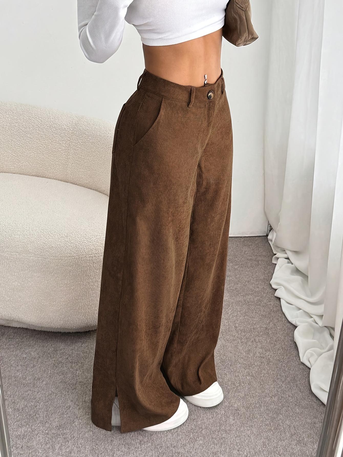 Women's Elegant Fashion Corduroy Pants, Fall Winter New Style Straight Leg Split Hem Long Trousers, Casual Wear for Women, Casual Lounge Pants