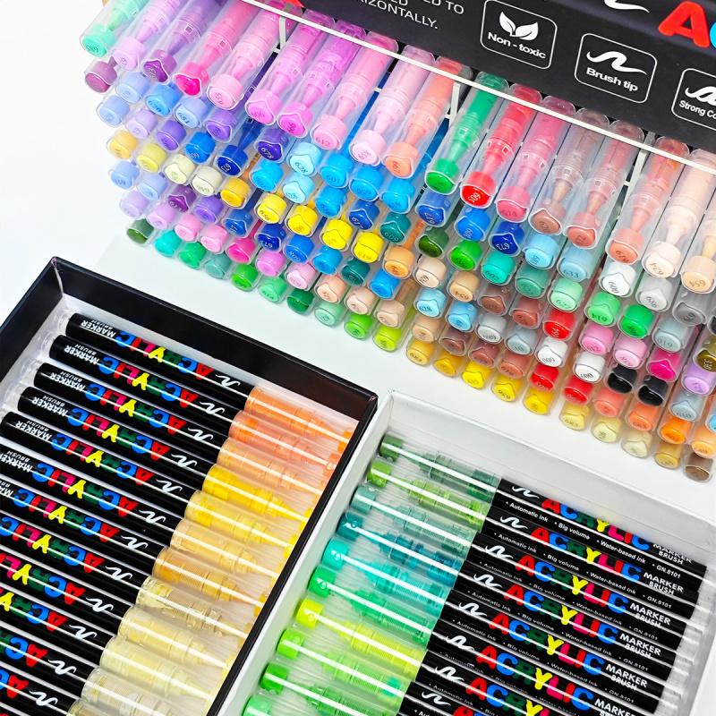Acrylic Paint Markers Brush Tip, Acrylic Paint Pens with Direct-Liquid Ink System, Paint Markers for Rock Painting, Fabric, Wood, Canvas, Plastic, Permanent,Washable,Quick-Drying,Waterproof