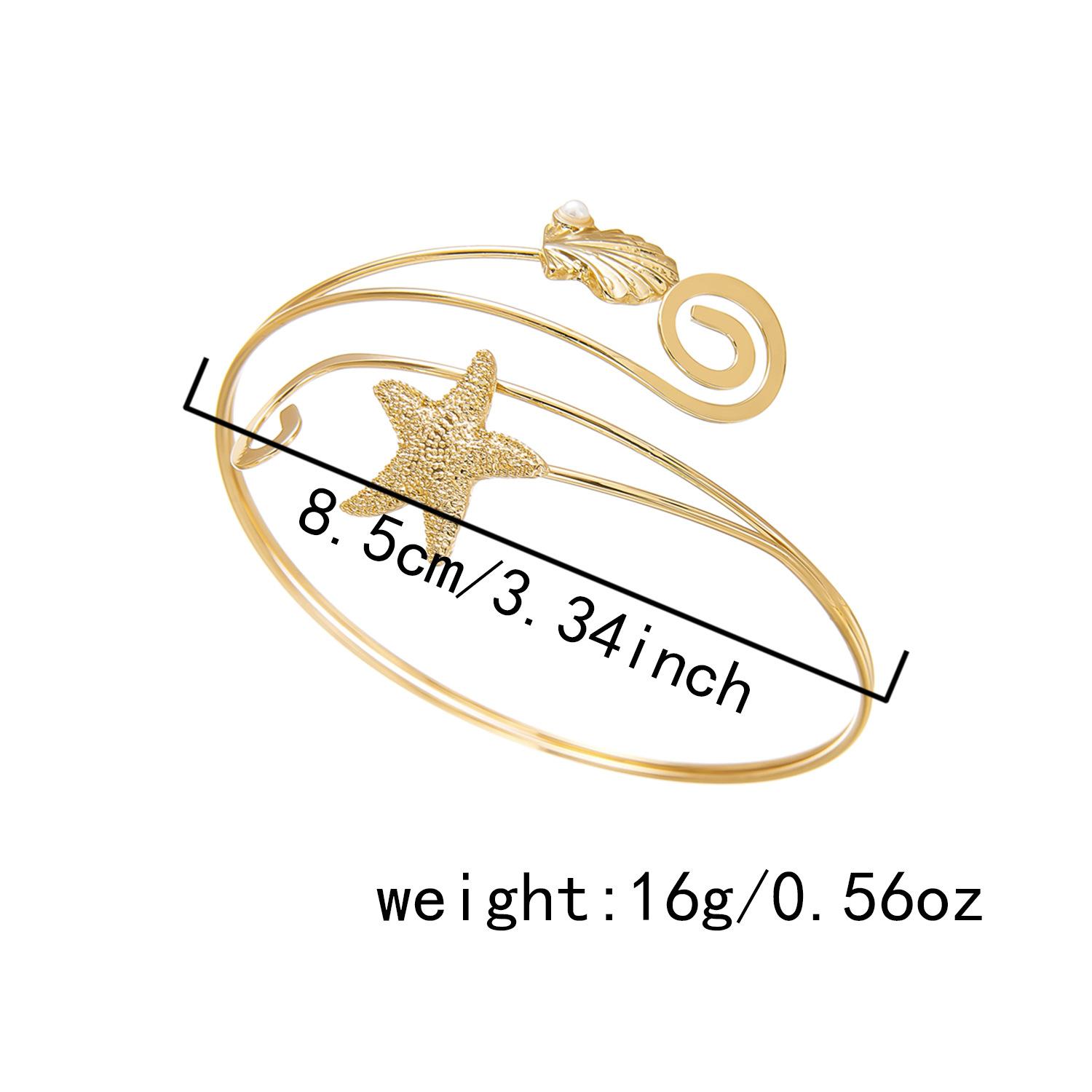 Elegant Starfish and Seashell Open Bangle Bracelet for Women Adjustable Metal Arm Cuff Jewelry Trendy Ocean Inspired Fashion Accessory Summer Beach Style