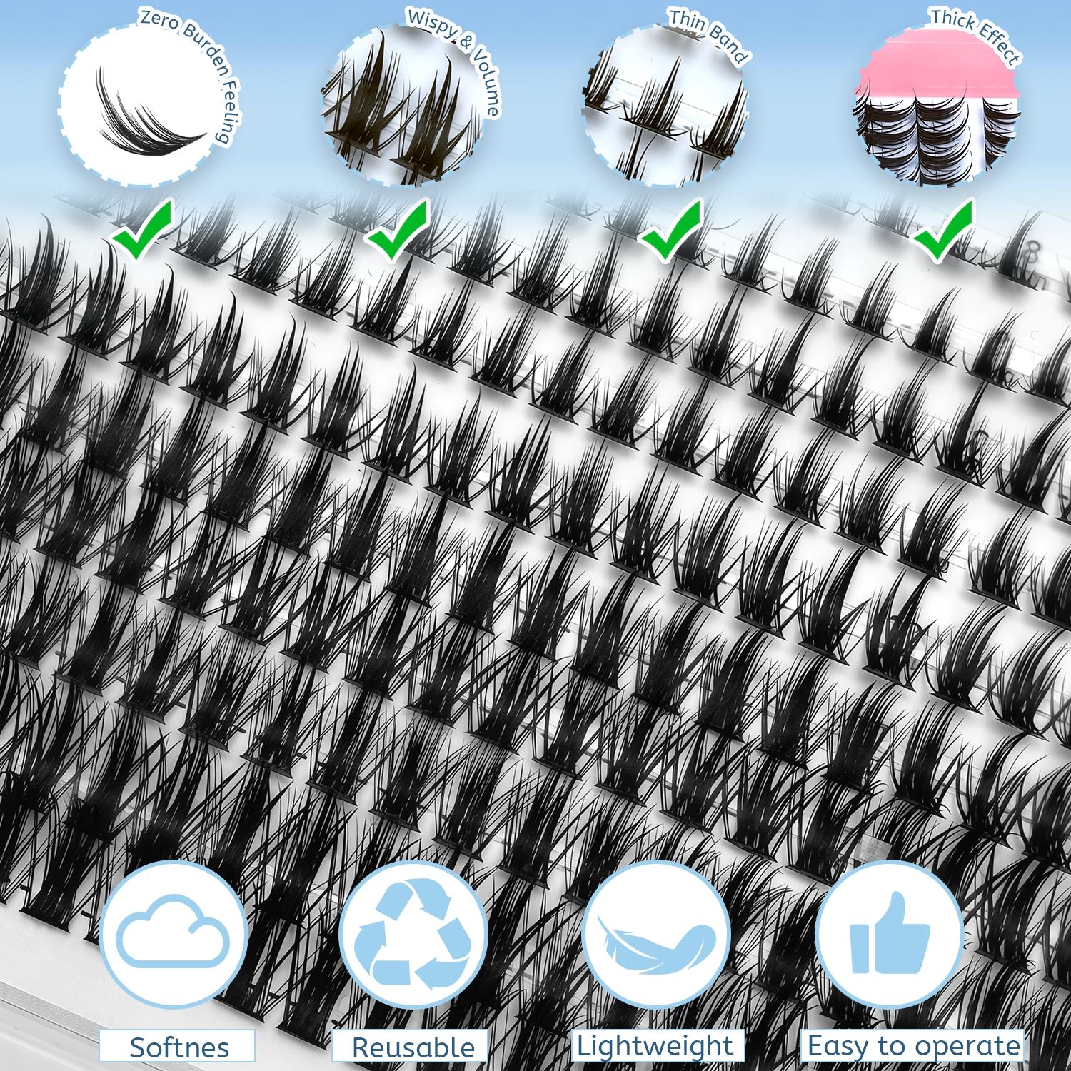 Manga double Spiked lash clusters kit Featuring Natural Eyelash Extension Manga feeling/wetlook/Spikes/Fairy shape eyelashes Perfect D Curl Are Naturally Thick Reusable false eyelashes Suitable for gifting and personal use