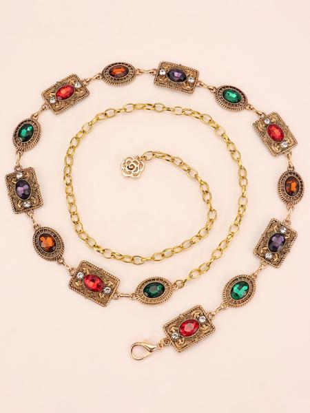 Vintage Metal Floral Waist Chain for Women, Rhinestone Chain Belt, Rhinestone Decorated Belt, Fashion Accessory for Dresses, Autumn Winter Versatile Waist Strap