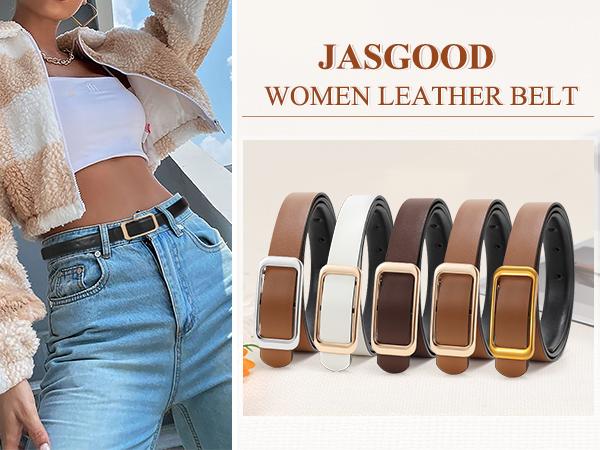 JASGOOD Women Reversible Leather Belt Two-in-One Ladies Fashion Skinny Waist Belt for Pants Jeans  Dresses