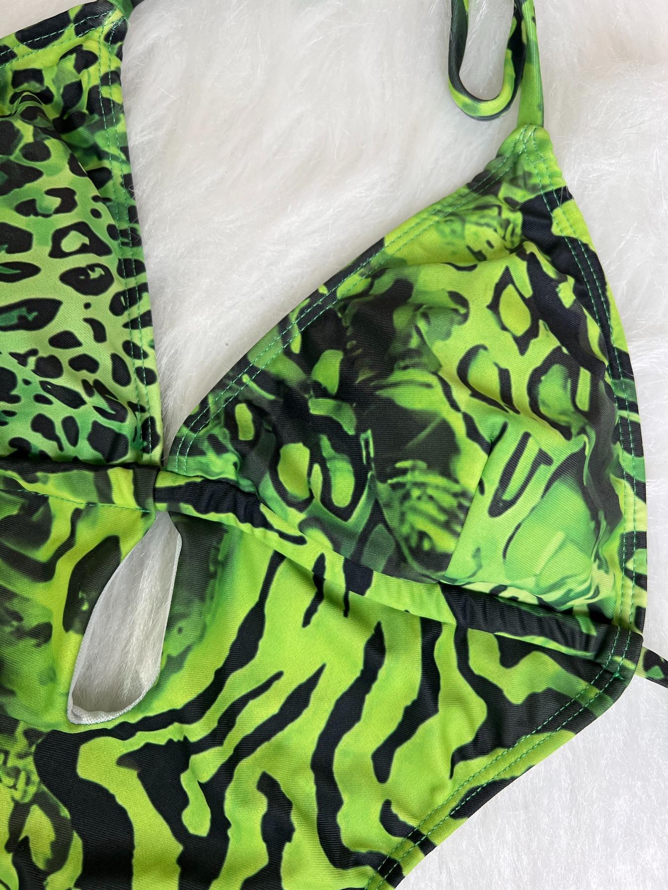 Women's New Leopard Print Halter Backless Cut Out One-Piece Swimsuit, Sexy Hollow Design Swimwear for Ladies, Cutout Bathing Suits