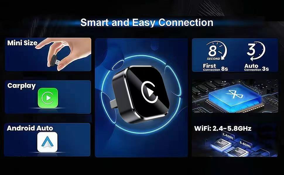 2026 New Upgraded CarPlay Wireless Adapter, for iPhone/Android, Instant Connection & Hands-Free Calling Feature