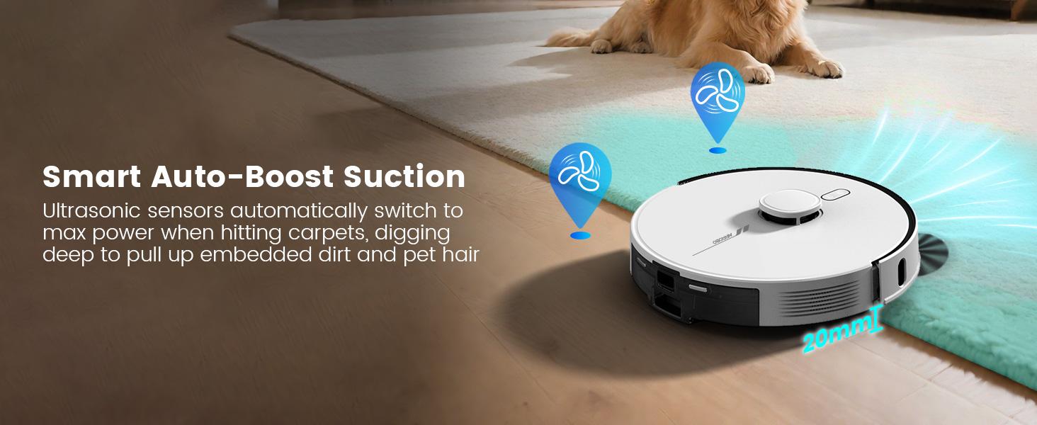 AIRROBO L60+ Self-Empty Robot Vacuum and Mop Cleaner with Ultrasonic Carpet Detection,6000Pa Suction,Laser Obstacle Avoidance,240min Long Runtime
