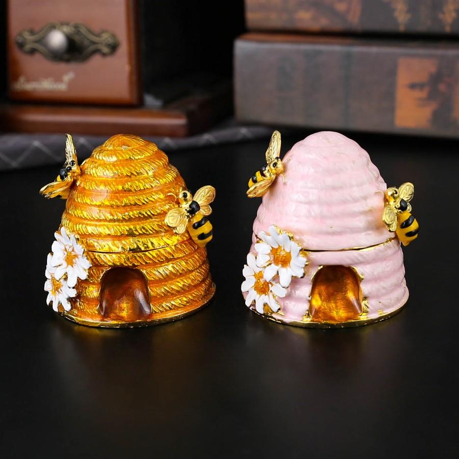 Elegant Beehive Jewelry Box, Hand-Painted Enamel Storage Case, Organize Necklaces, Dressing Table Mess, Trendy Country Style Garden Decor
