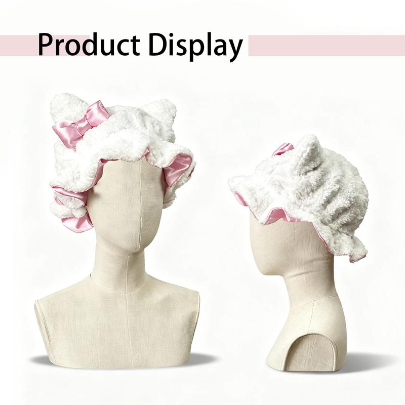 Luxury Kitty Teddy Bonnet -Adjustable, Comfortable Stylish,Daily Hair Care and Protection with SatinLining & Cute Ears,No Frizz All ComfortStylish Curl Protection for Daily Hair Care Durable Halloween hair bonnet