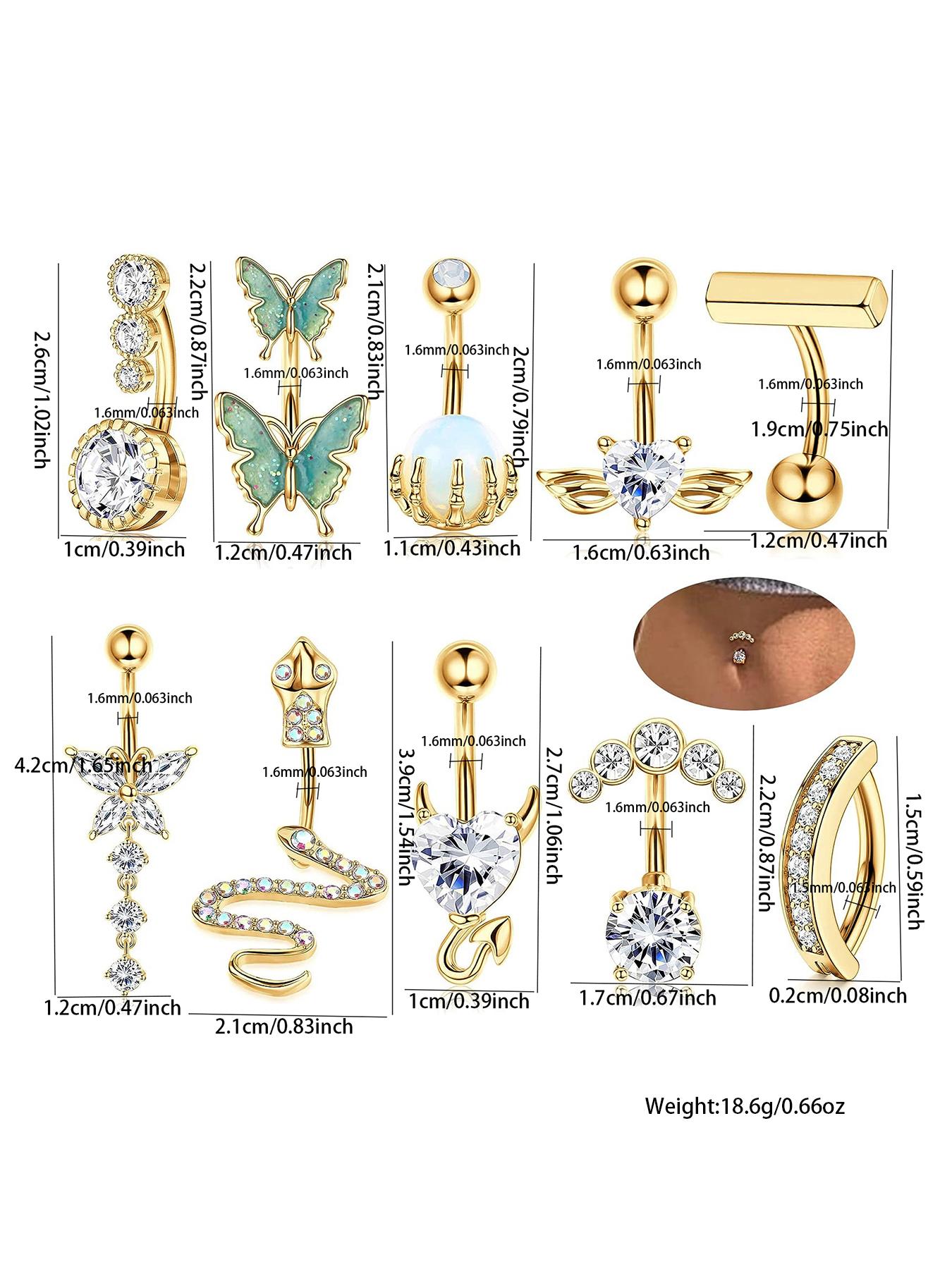 Women's Spring Rhinestone Butterfly & Snake Shape Belly Ring As Gift, Body Piercing Body Jewelry Set, Navel Piercing Jewelry, Maximalist Jewelry, Classic Belly Button Rings Accessories for Daily Wear Back To School, Body Jewellery