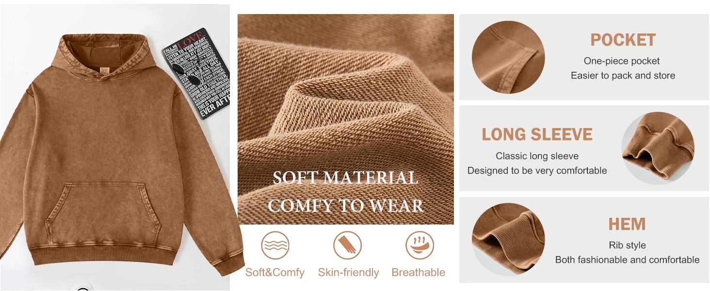 FAIABLE Heavyweight Vintage Pullover with Long Sleeves for Skateboard Enthusiasts, Perfect with Leggings - Bleach Resistant, No Detergent Required!