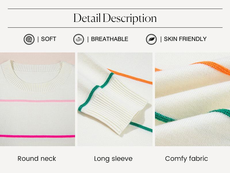 Shewin 2026 Cozy Oversized Striped Knit Sweater Women's Crew Neck Long Sleeve Pullover Comfy Layering for Daily & Office Casual Looks - Womenswear SpringStatements