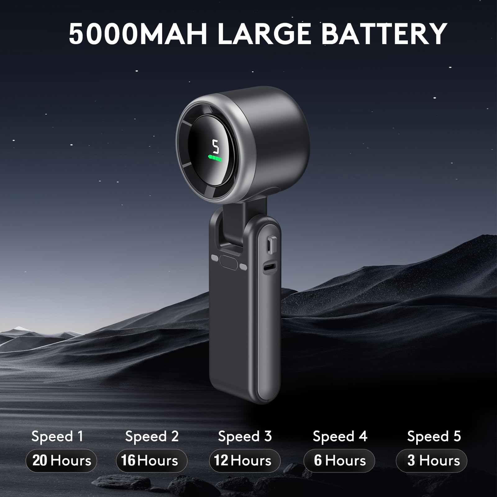 Turbo Mini Portable Fan, 10000mAh Rechargeable Battery Operated with LED Display, 180 Foldable 3 in 1 Personal Small Fan with 5 Speeds for Travel/Outdoor/Home