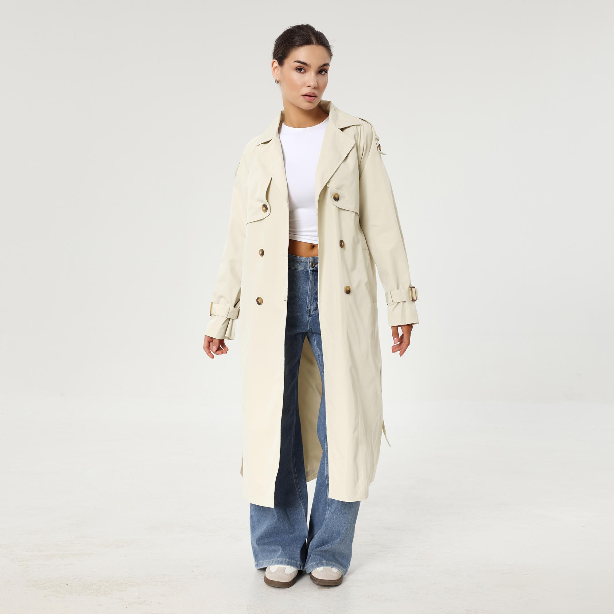 KatchMe Women's Solid Classy Notch Lapel Double Breasted Belt Decor Trench Coat, Versatile Plain Outerwear for Lady Streetwear, Minimalist Outfit KatchMe Women's Solid Classy Notch Lapel Double Breasted Belt Decor Trench Coat, Versatile Plain Outerwear for Lady Streetwear, Minimalist Outfit