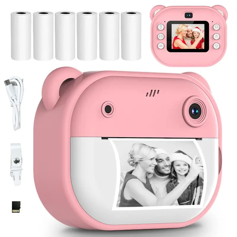 Instant Print Camera with 6 Rolls Thermal Paper & Memory Card, Photo, Video, Black & White Printing, Filters & Games, Birthday & Christmas Gift, Instant Cameras