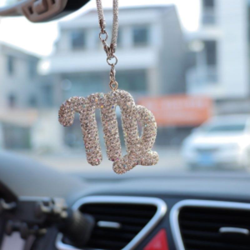 Blingbling Zodiac Car Mirror Charm, Unique Personality Rearview Mirror Pendant, Elegant Girls' Car Accessory, Stylish Dashboard Decoration