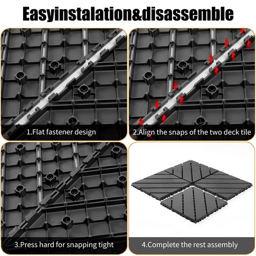 Plastic interlocking decking tiles, 44 packs of terrace decking tiles, 12“x 12” waterproof for all-weather use, backyard pool decking tiles, dark gray