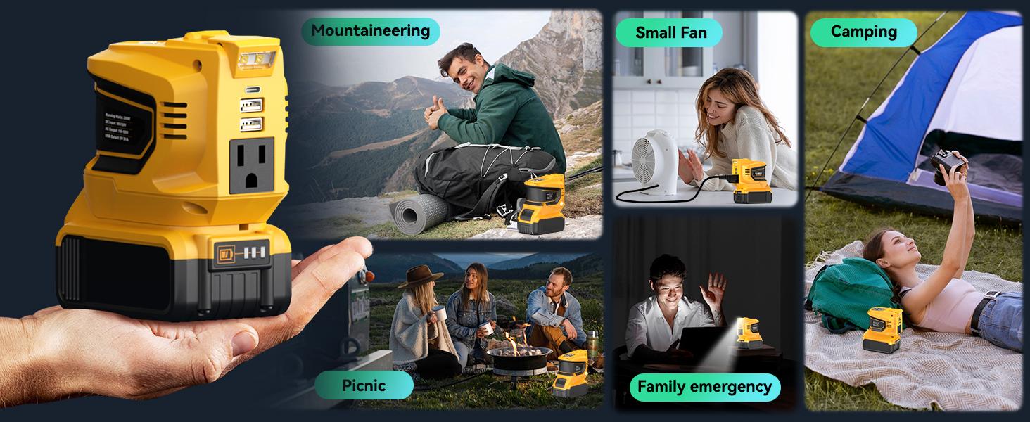 200W Power Inverter Compatible with Dewalt 20V Battery, Battery NOT Included, DC 20V to AC 110-120V Battery Inverter, Portable Power Station Generator with 2 USB Ports & 1 Type-C & 1 AC Outlet 200W Power Inverter Compatible with Dewalt 20V Battery, Battery NOT Included, DC 20V to AC 110-120V Battery Inverter, Portable Power Station Generator with 2 USB Ports & 1 Type-C & 1 AC Outlet