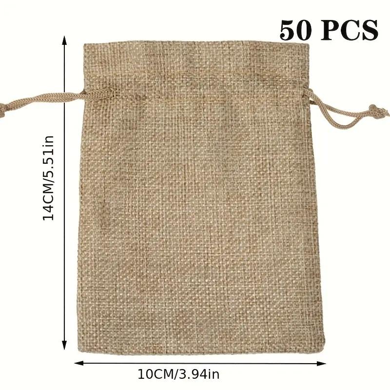 Stylish Burlap Jewelry Bags with Drawstring, 50pcs Set for Gift Wrapping & DIY Crafts, Perfect for Christmas Parties & Holiday Gifts