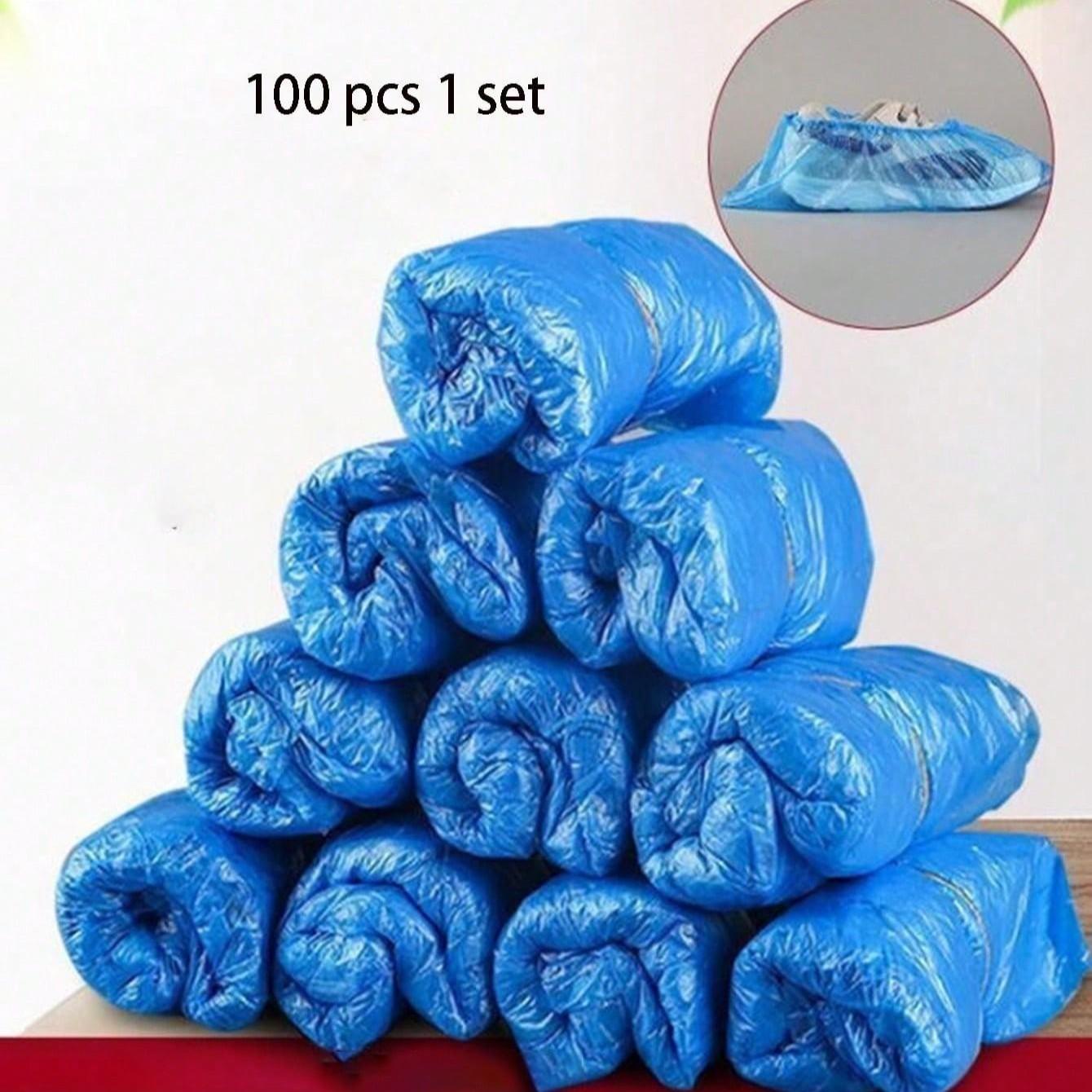 100pcs Portable Shoe Covers, Ideal for Cleaning Supplies, Travel Hotels, Outdoor Cycling, Blue Design, Keeps Shoes Dry in Rainy Weather