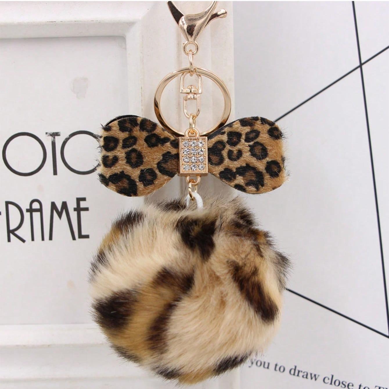 Boho Style Polyester Material Leopard Print Pattern Bow Keychain with Pendant, Practical Hanging Decoration for Backpacks, Cars, Wallets, Fashionable Key Ring Accessory