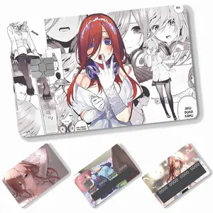 Anime Miku Nakano Card Stickers 4pcs PVC Credit Card Skin Stickers Removable Self-adhesive Protective Film
