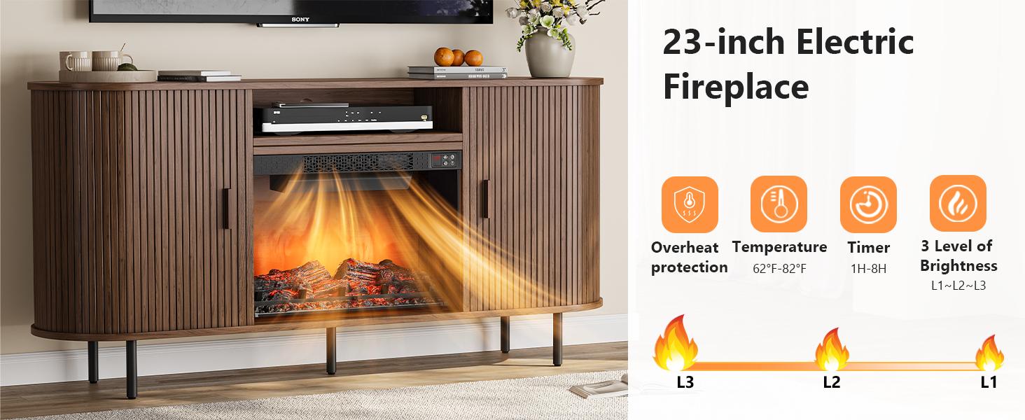 【Include 23" Electric Fireplace】ONBRILL 63"/70" Gorgeous Fluted Fireplace TV Stand for TVs up to 70", Modern Entertainment Center with Power Outlet , TV Media Console with Storage for Living Room, Bedroom Furniture,Christmas Gift 【Include 23" Electric Fireplace】ONBRILL 63"/70" Gorgeous Fluted Fireplace TV Stand for TVs up to 70", Modern Entertainment Center with Power Outlet , TV Media Console with Storage for Living Room, Bedroom Furniture,Christmas Gift