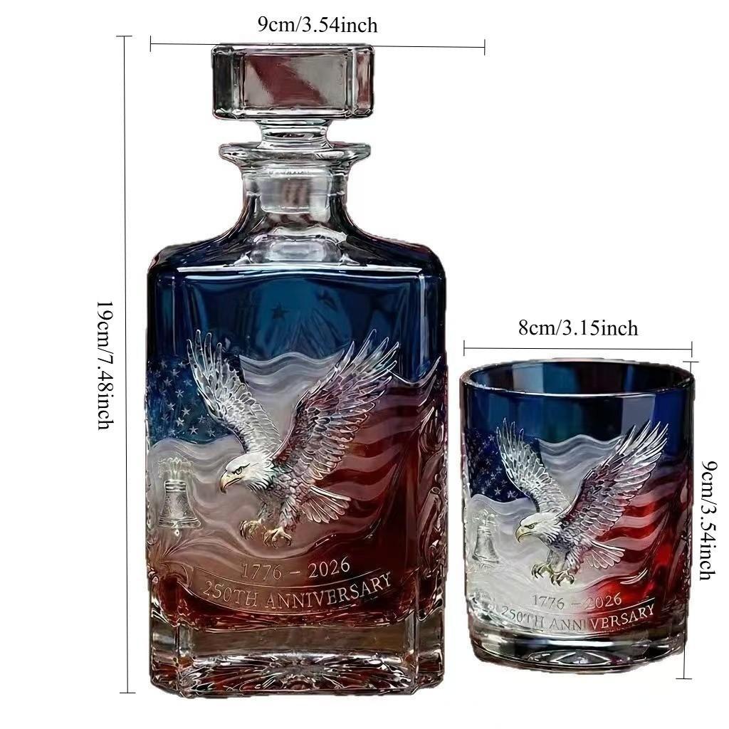 Usa 250th Anniversary Whiskey Decanter & Glass Set, Us Flag Bald Eagle Statue of Liberty, Patriotic Home Bar Gift for Husband, Dad, Groomsmen, Military Containers, Barware