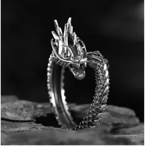 Trend Charm Retro Dragon Ring Domineering Personality Fashion Exaggerated Open Ring Fashion Male Accessory