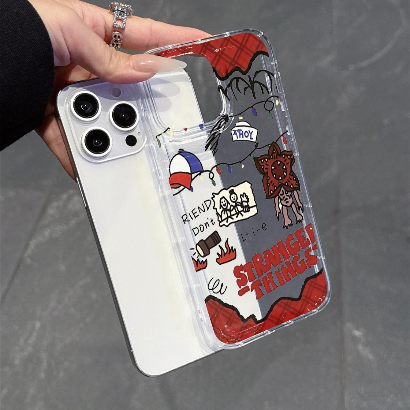 Transparent Shockproof Phone Case for Apple & Samsung, Stranger Things Pattern, Fits Air 17 Pro Max Plus 15 14 13 12 11 X XR