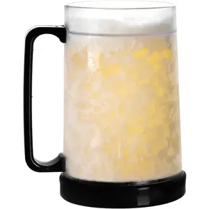 Double Wall Gel Frosty Freezer Ice Mugs Clear 16oz Set of 1 (Black), one, BB000