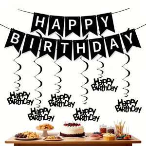 2pcs Birthday Banners, Happy Birthday Letter Spiral Ribbons, Background Letters, Party Decorations, Easy Hanging, Festival Supplies