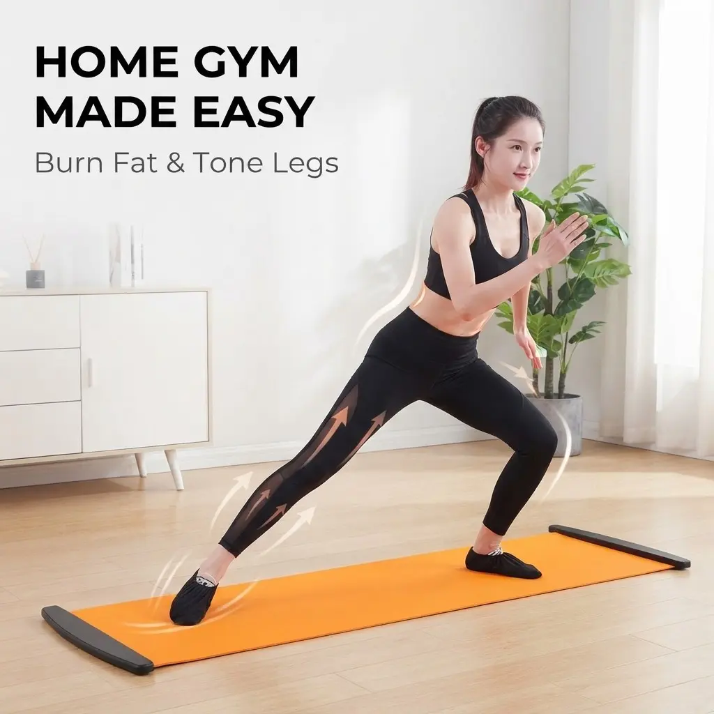 200×50cm Sliding Training Mat Set with 2 Pcs Gliding Socks, Indoor Simulated Ski Fitness Slide Board, Silent Leg Hip Core Workout Gliding Mat for Home Gym, Full Body Fat Burning Exercise Equipment for Women Men, Floor Exercise Mat