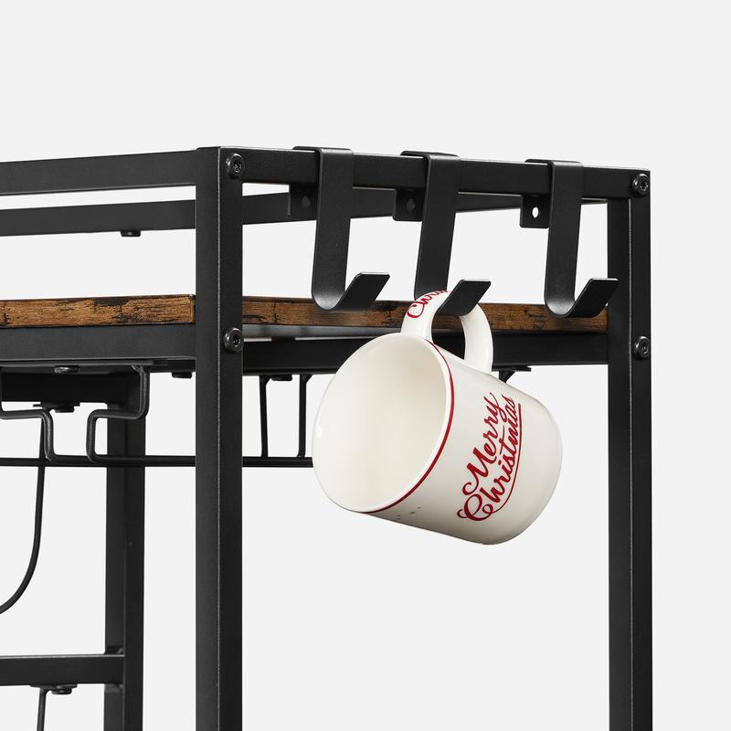 MAHANCRIS 3-Tier Bar Cart, with Wheels and Handle, Beverage Cart with Wine Rack and Glass Holders, for Kitchen, Dining Room, Rustic Brown