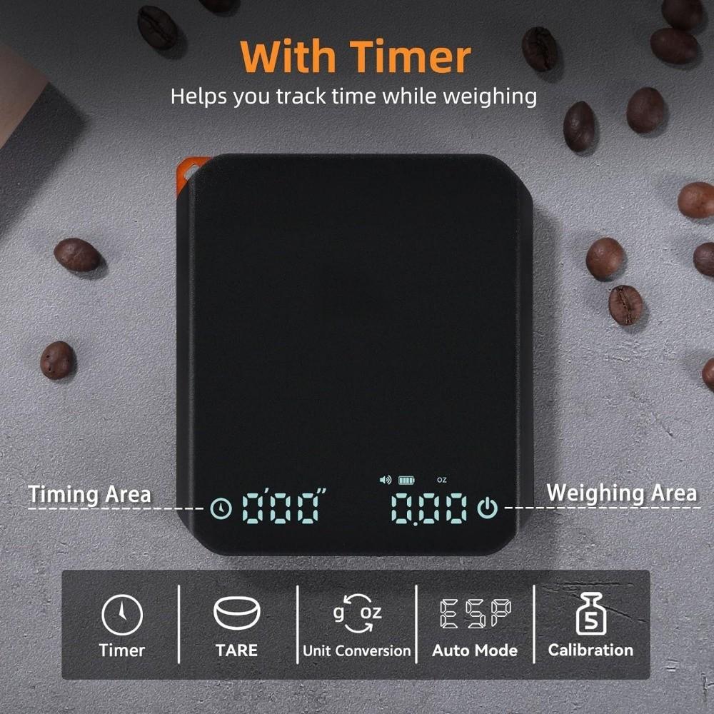 Coffee Scale with Timer, Auto-Timer Espresso Scale, USB Charging Silicone Pad, Precise Coffee Brewing, Mini Pocket Scale, Durable, High Precision