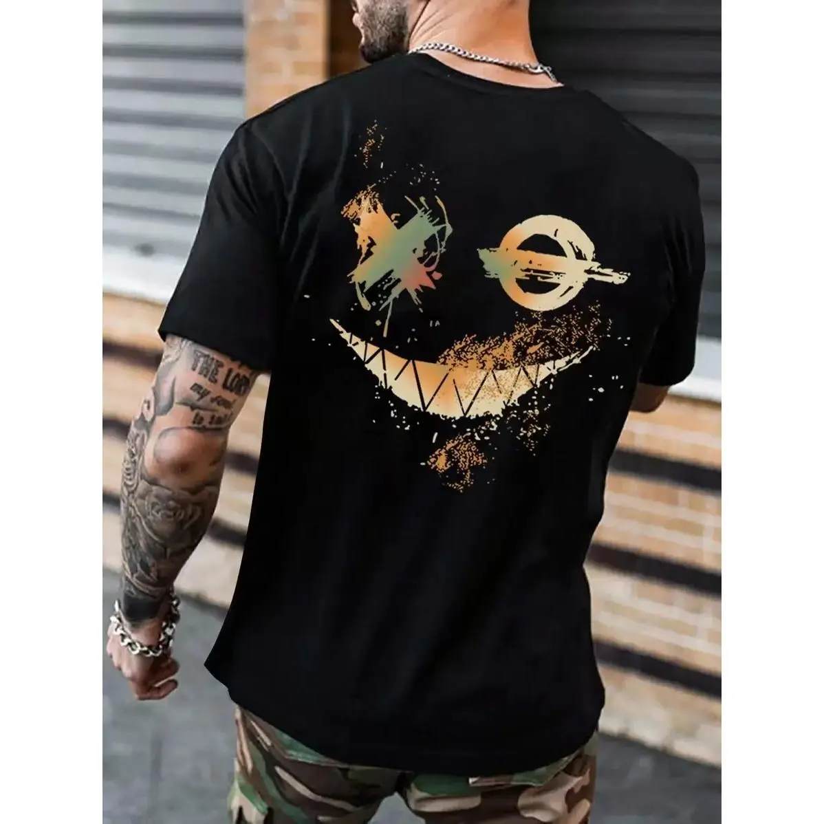 Manfinity Roughcore Men T-Shirts Fit Crew Neck Short Sleeve Graphic Tee Smile Face Casual Summer Polyester